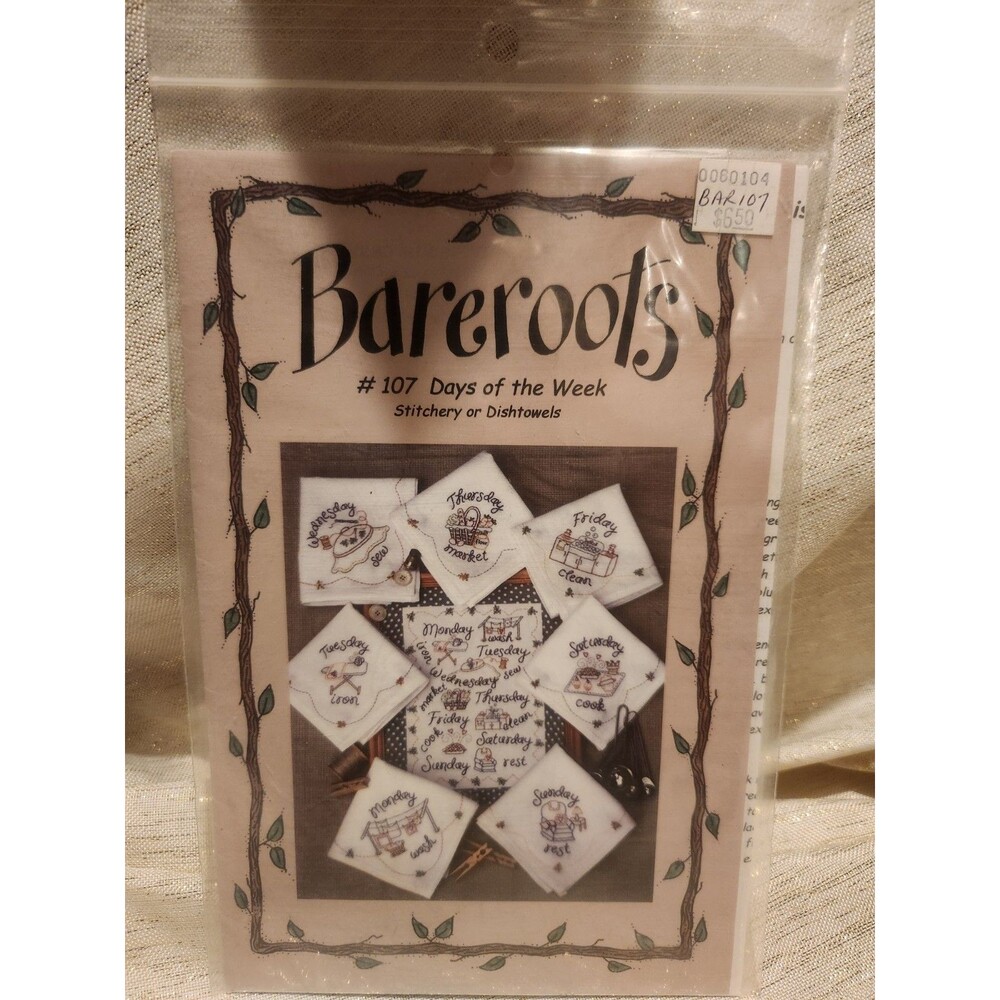 Bareroots Stitchery or Dishtowels Days of the Week Pattern #107 2004 NEW
